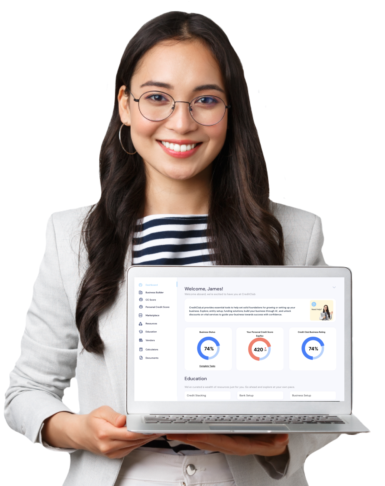 Young lady holding a laptop